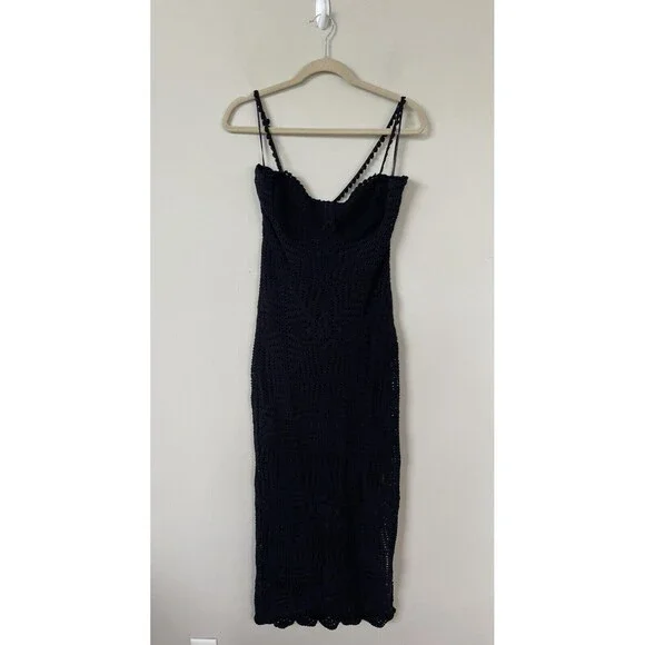 Free people Midi Dress Women Bodycon Black Dahlia Crochet Halter Slit Side Sz M - Picture 2 of 10